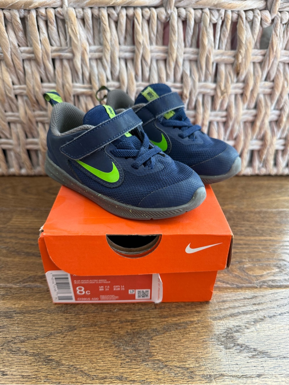 Nike Kids Navy Sneakers with Neon Green Swoosh